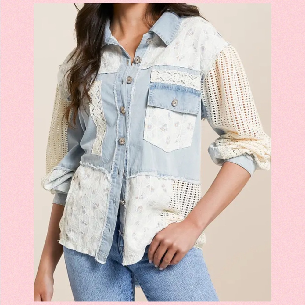 🌸POL Lace Patchwork Denim Jacket🌸